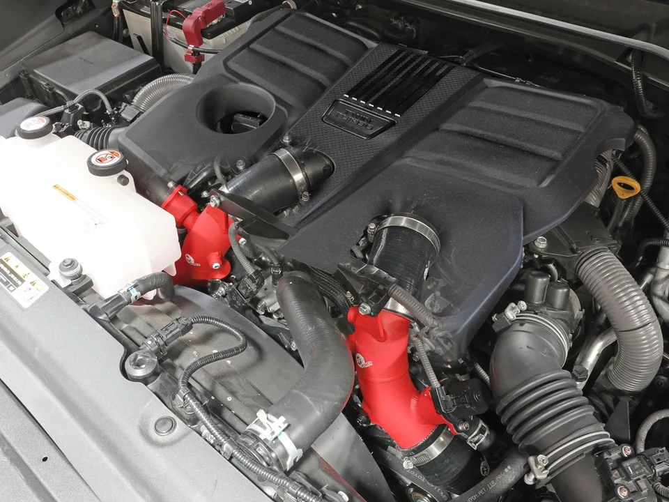 aFe 2022 Toyota Land Cruiser (J300) V6-3.5L (tt) BladeRunner 2.5in Aluminum Hot Charge Pipe - Red 46-20558-R 4 of 5
