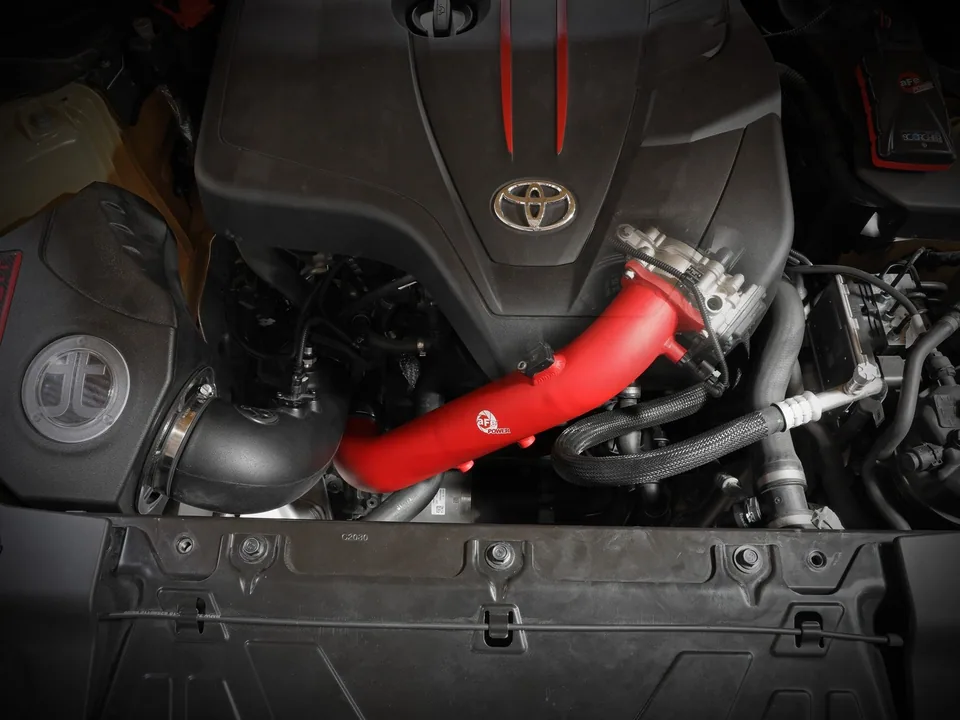 aFe BladeRunner Red 2-3/4in Aluminum Charge Pipe 2021 Toyota Supra GR (A90) I4-2.0L (t) B48 46-20488-R 5 of 6