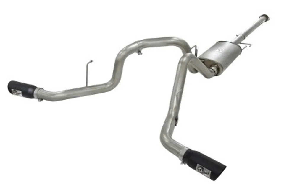 aFe MACHForce XP Exhaust 3in SS Dual Side Exit CB w/ Black Tips 11-14 Ford F150 EcoBoost V6-3.5L TT 49-43056-B 1 of 1