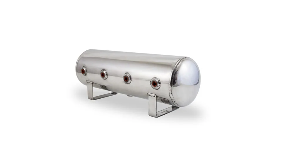 Air Lift 2.5 Gal Alum Air Tank - (4) 1/4in Face Ports & 1/4in Drain Port - 20in L X 6in D - Polished 12958 1 of 1