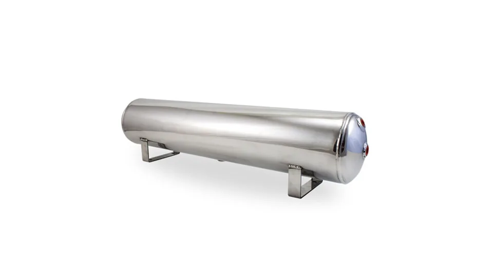 Air Lift 4 Gal Alum Tank - (2) 1/4in (2) 3/8in End & 1/4in Drain - 30in L X 6in D - Polished 12955 1 of 1