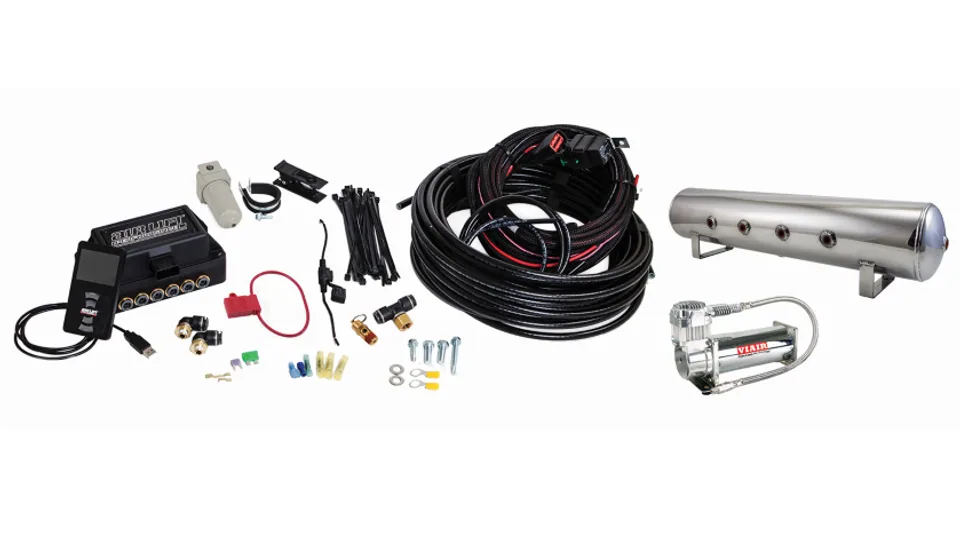 Air Lift Performance 3P (3/8 Air Line 4 Gal 7-Port  Polished Aluminum Tank VIAIR 444C Comp) 27789 1 of 3