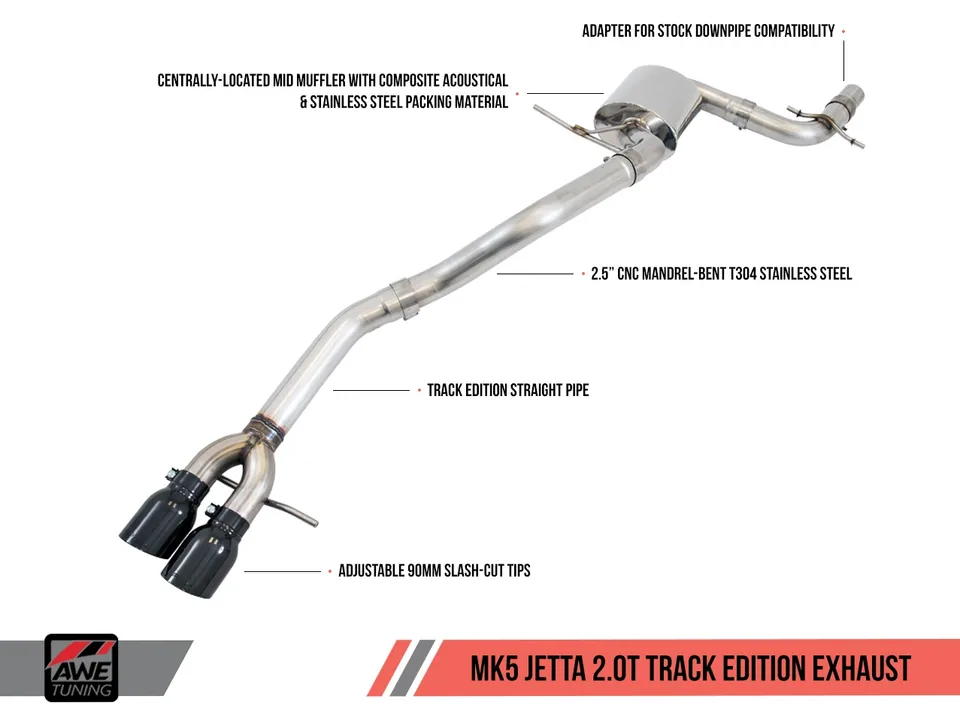 AWE Tuning 06-10 VW Mk5 Jetta 2.0T - GLI Track Edition Exhaust - Polished Silver Tips 3020-22030 1 of 3