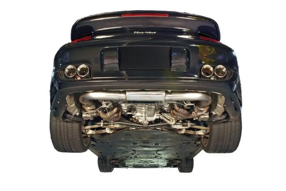 AWE Tuning 07-09 Porsche 997.1 Turbo Performance Muffler w/200 Cell Cats - Diamond Black Tips 3010-43064 3 of 6