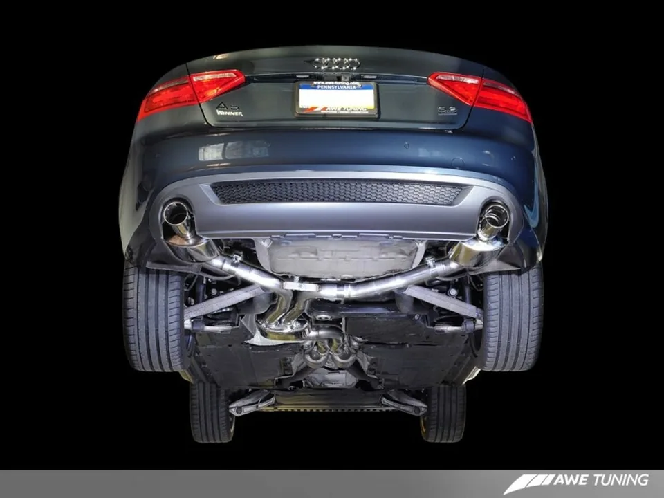 AWE Tuning 09 Audi B8 A4 3.2L Touring Edition Exhaust - Dual 88.9mm (3.5in) Polished Silver Tips 3015-32018 1 of 3