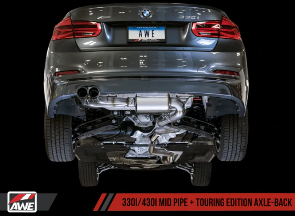 AWE Tuning 12-20 BMW F3X 28i / 30i Touring Edition Axle-Back Exhaust Single Side - 80mm Silver Tips 3010-22022 1 of 1
