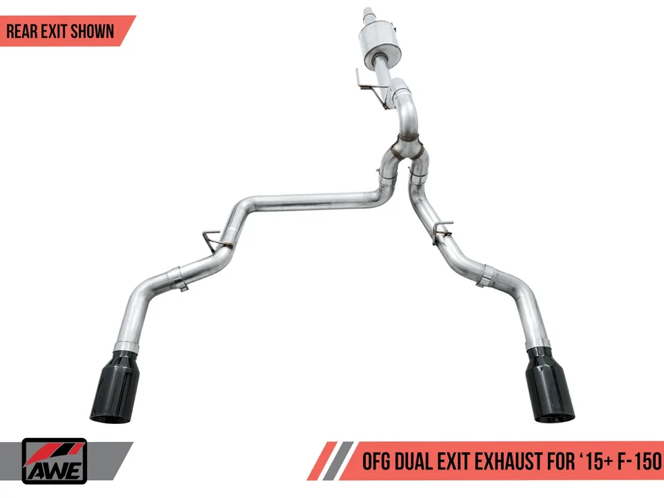 AWE Tuning 15-20 Ford F-150 0FG Dual Exit Performance Exhaust System w/5in Chrome Silver Tips 3015-32104 2 of 6