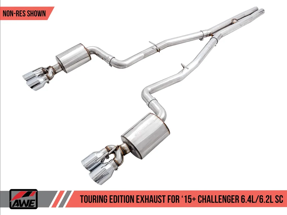 AWE Tuning 15-21 Dodge Challenger 6.4L/6.2L Non-Resonated Touring Edition Exhaust - Quad Black Tips 3020-43082 1 of 6