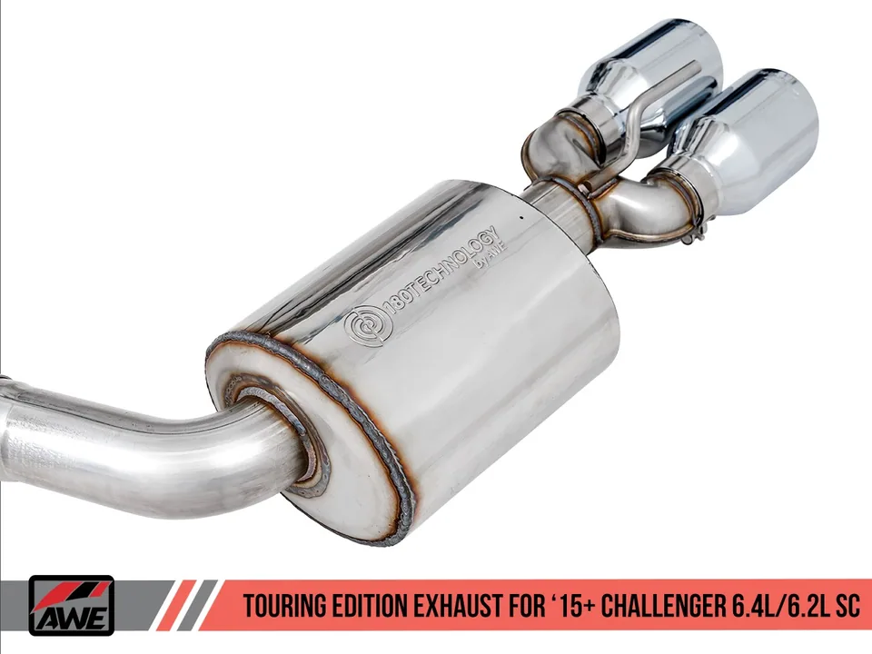 AWE Tuning 15-21 Dodge Challenger 6.4L/6.2L Non-Resonated Touring Edition Exhaust - Quad Black Tips 3020-43082 3 of 6