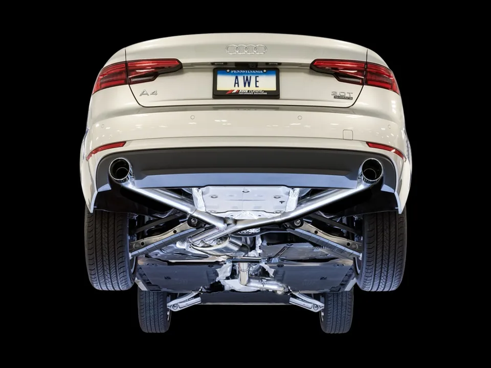 AWE Tuning 17-18 Audi B9 A4 Track Edition Exhaust Dual Outlet - Chrome Silver Tips (Includes DP) 3020-32024 2 of 6