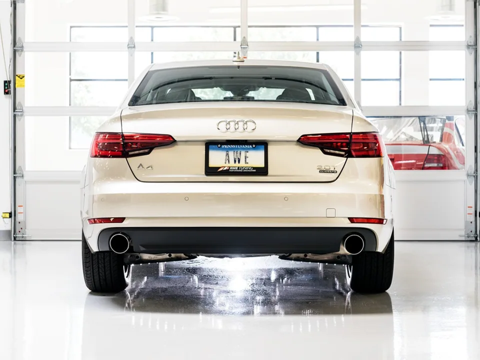 AWE Tuning 17-18 Audi B9 A4 Track Edition Exhaust Dual Outlet - Diamond Black Tips (Includes DP) 3020-33026 5 of 6
