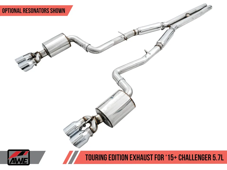 AWE Tuning 17-22 Dodge Challenger 5.7L Touring Edition Exhaust - Resonated - Chrome Silver Quad Tips 3015-42146 2 of 6