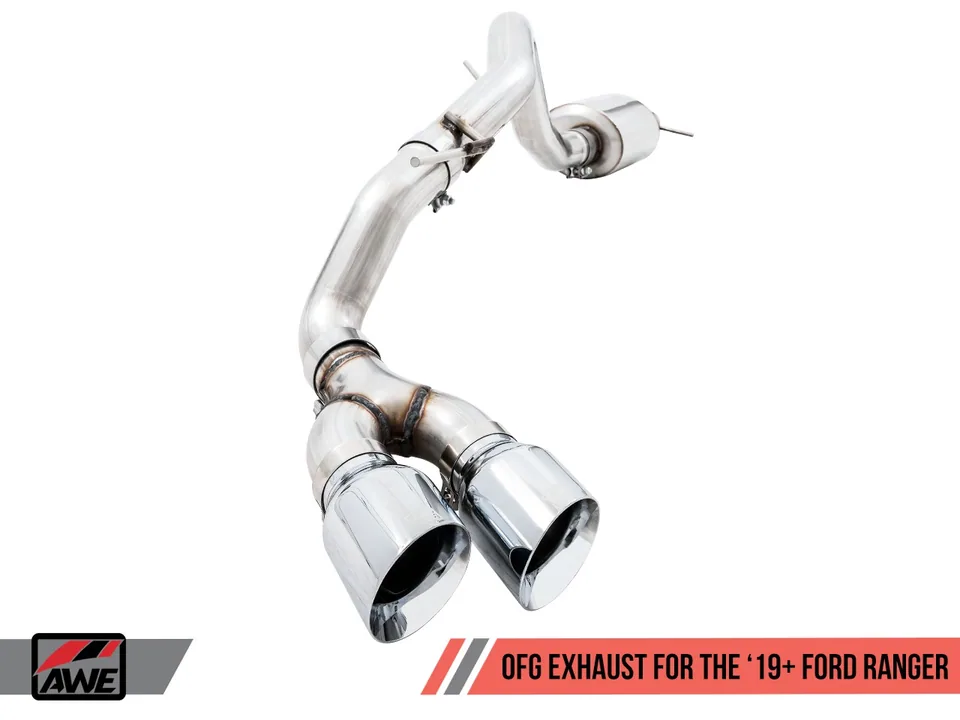 AWE Tuning 19-21 Ford Ranger 0FG Performance Exhaust System w/Chrome Silver Tips & Bash Guard 3015-22072 3 of 6