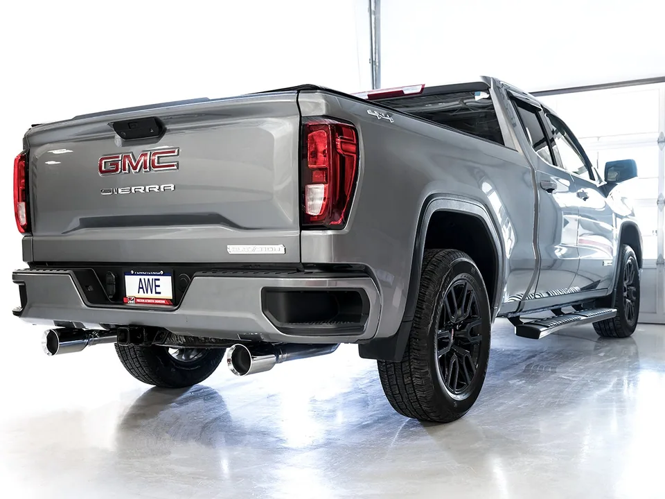 AWE Tuning 19-22 4th Gen GM 1500 5.3L 0FG Catback Split Rear Exit (Flat Bumper) - Quad Chrome Tips 3015-32205 3 of 6