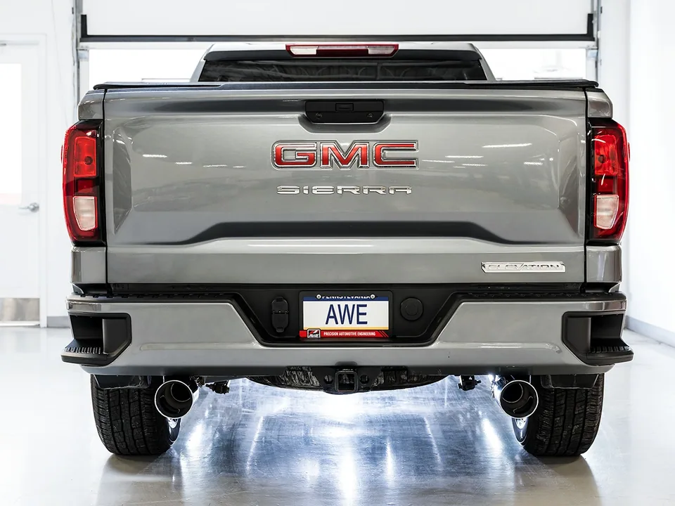 AWE Tuning 19-22 4th Gen GM 1500 5.3L 0FG Catback Split Rear Exit (Flat Bumper) - Quad Chrome Tips 3015-32205 4 of 6