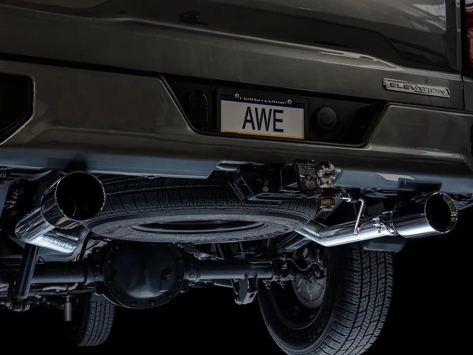 AWE Tuning 19-22 4th Gen GM 1500 5.3L 0FG Catback Split Rear Exit (Flat Bumper) - Quad Chrome Tips 3015-32205 5 of 6