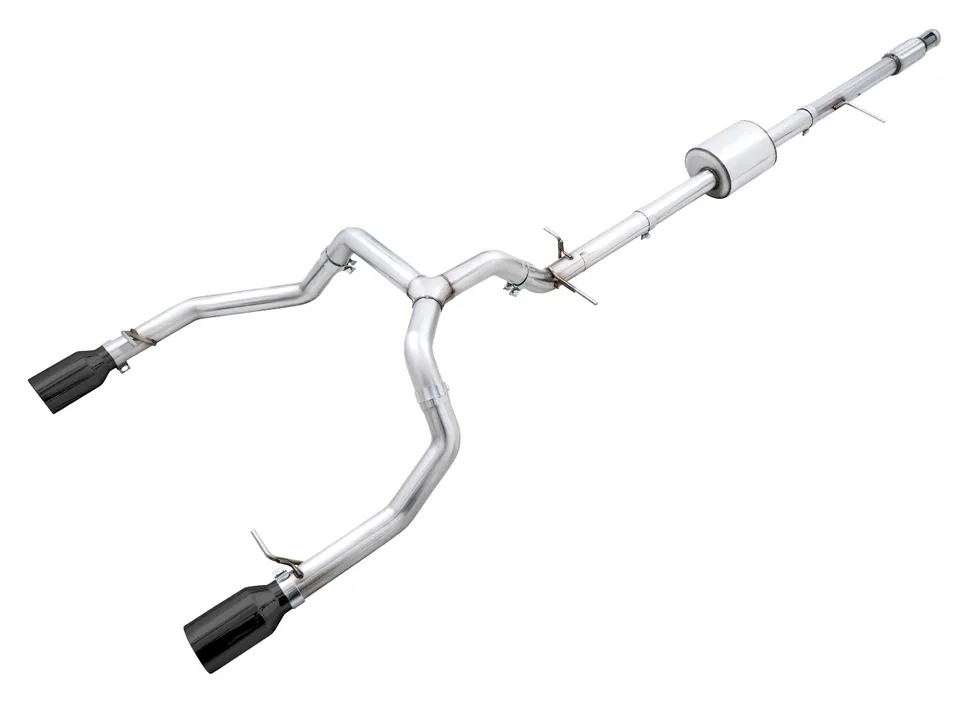 AWE Tuning 19-22 4th Gen GM 1500 5.3L 0FG Catback Split Rear Exit (Flat Bumper) - Quad Diamond Black Tips 3015-33206 1 of 6