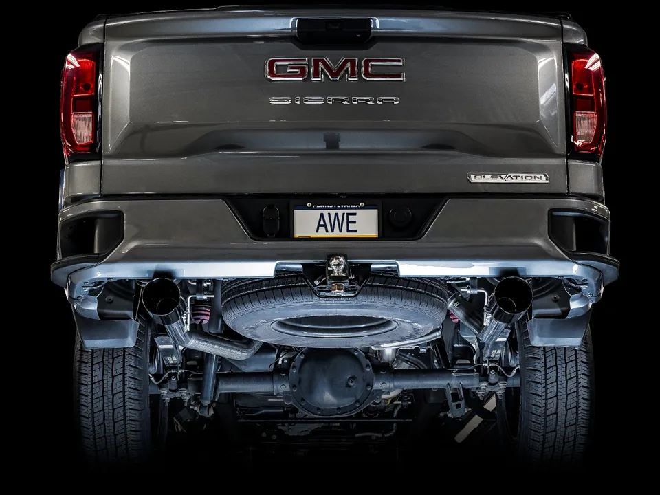 AWE Tuning 19-22 4th Gen GM 1500 5.3L 0FG Catback Split Rear Exit (Flat Bumper) - Quad Diamond Black Tips 3015-33206 6 of 6