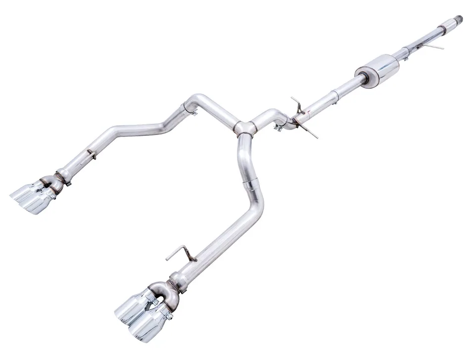 AWE Tuning 19-22 4th Gen GM 1500 5.3L 0FG Catback Split Rear Exit (w/ Bumper Cutouts) - Quad Chrome Tips 3015-42201 1 of 6