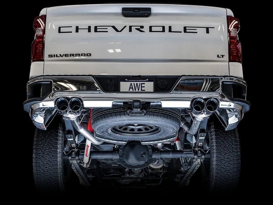 AWE Tuning 19-22 4th Gen GM 1500 5.3L 0FG Catback Split Rear Exit (w/ Bumper Cutouts) - Quad Chrome Tips 3015-42201 5 of 6
