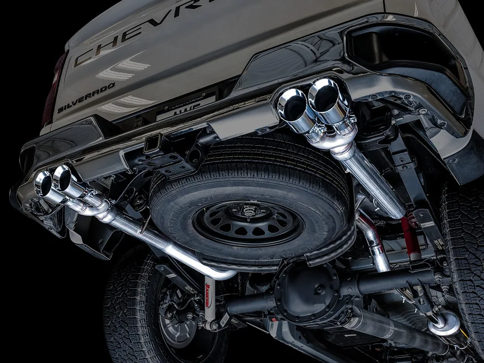 AWE Tuning 19-22 4th Gen GM 1500 5.3L 0FG Catback Split Rear Exit (w/ Bumper Cutouts) - Quad Chrome Tips 3015-42201 6 of 6