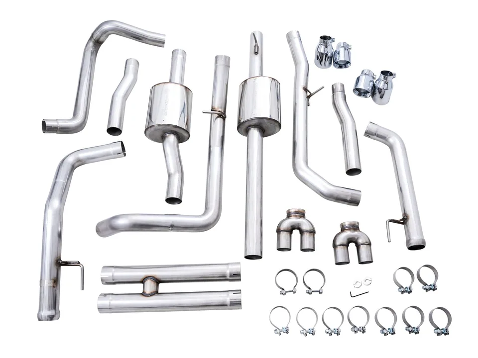 AWE Tuning 19-22 4th Gen GM 1500 6.2L 0FG Catback Split Rear Exit (w/ Bumper Cutouts) - Quad Chrome Tips 3015-42203 1 of 6