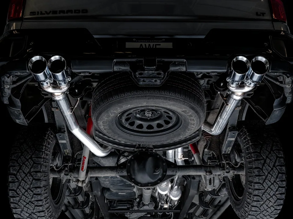 AWE Tuning 19-22 4th Gen GM 1500 6.2L 0FG Catback Split Rear Exit (w/ Bumper Cutouts) - Quad Chrome Tips 3015-42203 5 of 6