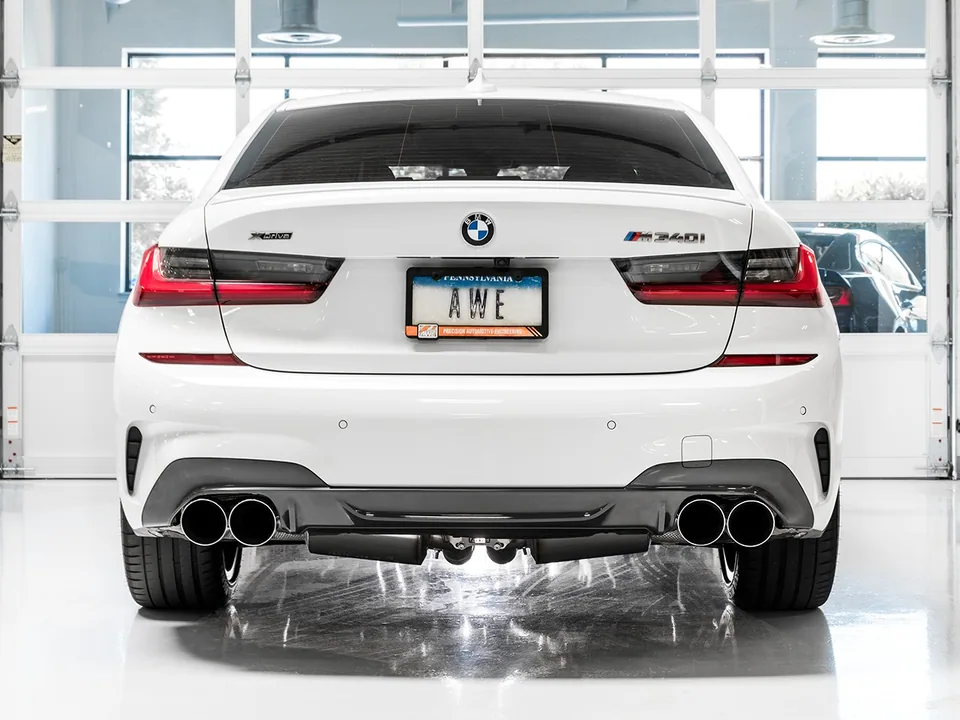 AWE Tuning 19-22 BMW M340i (G20) Resonated Touring Edition Exhaust - Quad Chrome Silver Tips 3015-42150 5 of 6