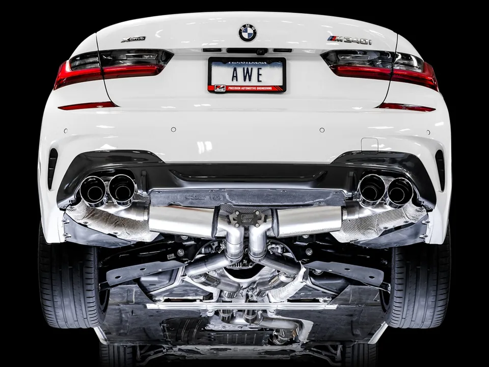 AWE Tuning 19-22 BMW M340i (G20) Resonated Touring Edition Exhaust - Quad Chrome Silver Tips 3015-42150 6 of 6