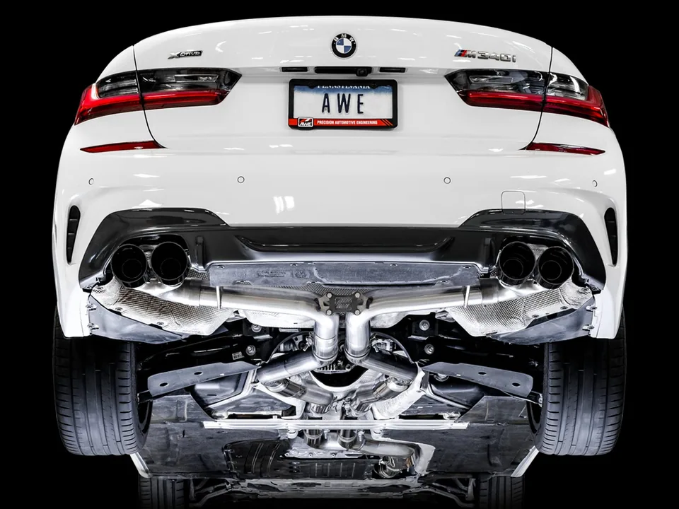 AWE Tuning 19-22 BMW M340i (G20) Track Edition Exhaust - Quad Chrome Silver Tips 3020-42078 4 of 6
