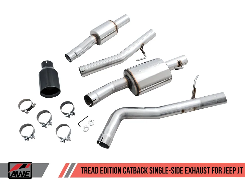 AWE Tuning 20-22 Jeep Gladiator JT 3.6L Tread Edition Cat-Back Single Side Exhaust - Diamond Blk Tips 3015-23103 4 of 6
