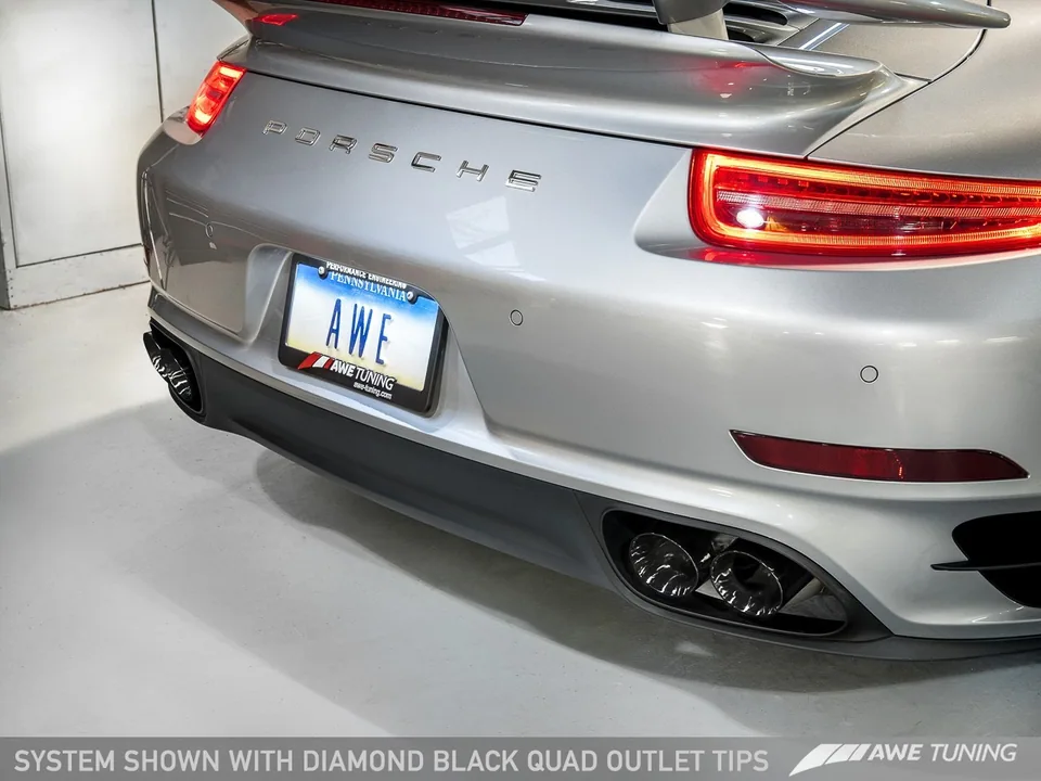 AWE Tuning Porsche 991.1 Turbo Performance Exhaust and High-Flow Cats - Black Quad Tips 3015-43044 4 of 5