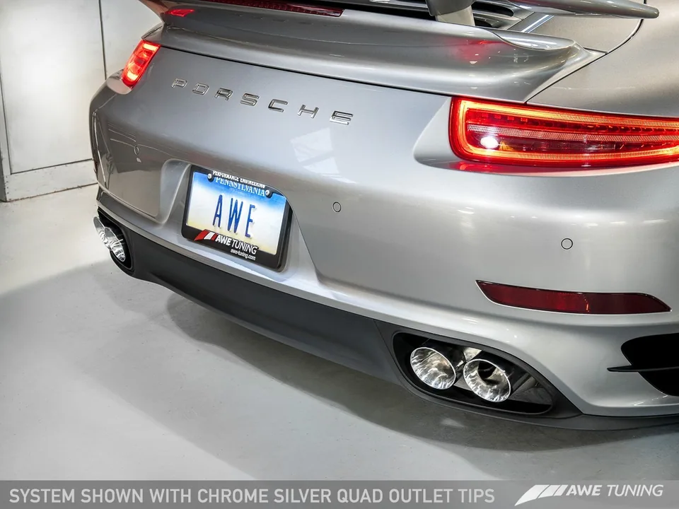 AWE Tuning Porsche 991.1 Turbo Performance Exhaust and High-Flow Cats - Silver Quad Tips 3015-42040 5 of 5