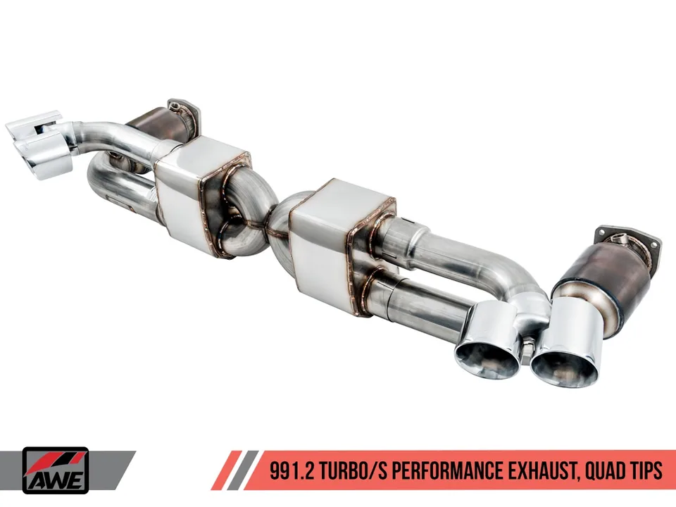 AWE Tuning Porsche 991.2 Turbo Performance Exhaust and High-Flow Cat Sections - Silver Quad Tips 3015-42084 1 of 6