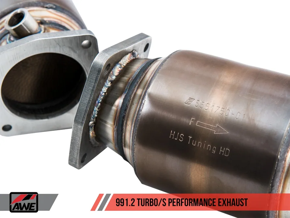 AWE Tuning Porsche 991 Turbo Performance Exhaust and High-Flow Cat Sections - Black Quad Tips 3015-43088 4 of 6