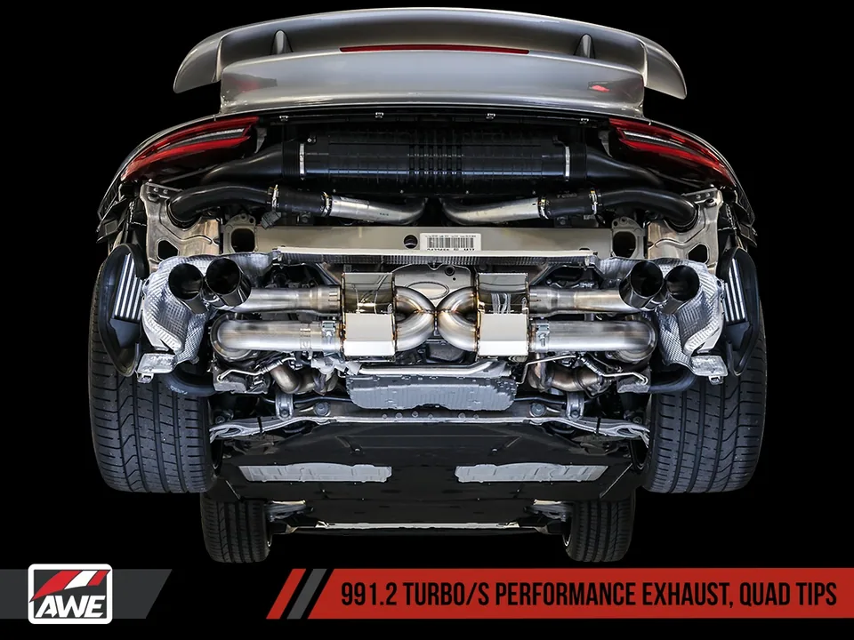 AWE Tuning Porsche 991 Turbo Performance Exhaust and High-Flow Cat Sections - Black Quad Tips 3015-43088 5 of 6