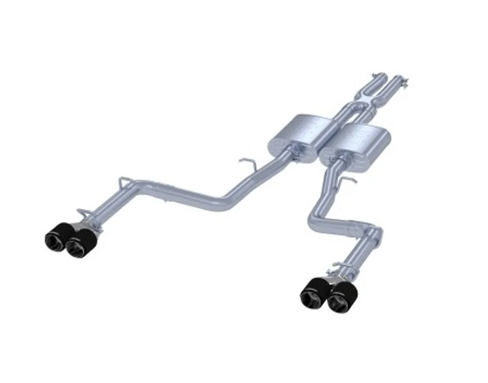 MBRP 2015+ Dodge Challenger 3.6L SS 2.5in Quad Tip Split Rear Exit w/ Carbon Fiber Tips - T304 S71113CF 1 of 1