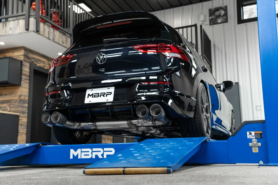 MBRP 2022 Volkswagon Golf R MK8 T304 Stainless Steel 3in Cat-Back, Quad Rear Exit- Carbon Fiber Tips S46133CF 2 of 3